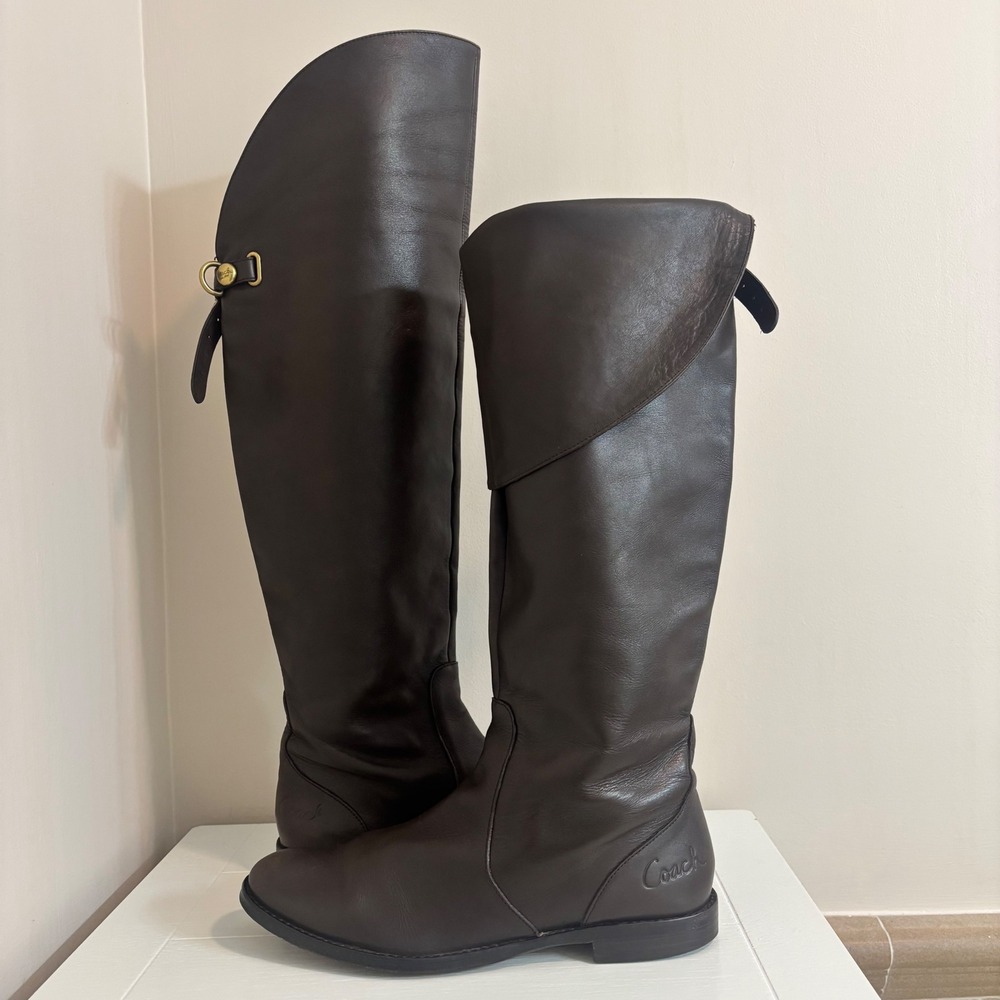 Coach Cheyenne Brown Leather Riding Boots Over The Knee Flat Q1224 Womens 8B